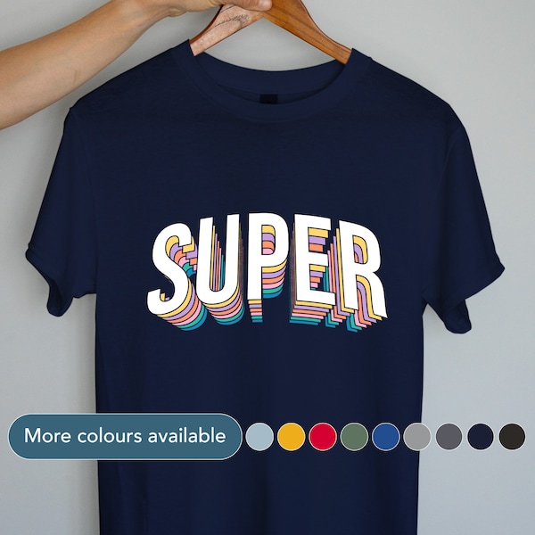 Super rainbow vintage 3d typography t-shirt / Retro colourful design / Cool gift for him or her / Comfy unisex shirt / Graphic tee / 0046