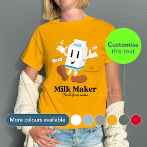 Aangepaste melkmaker mama tee / Retro geïnspireerd melkpak moeder t-shirt / Grappig gepersonaliseerd borstvoeding mama shirt / Moeders dag cadeau / 0090