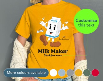 Custom milk maker mama tee / Retro inspired milk carton mom t-shirt / Funny personalised breastfeeding mum shirt / Mothers day gift / 0090