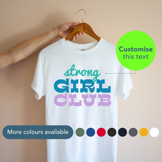 Strong girl club customised tshirt / Personalized fun t-shirt for her / Gift for girl mama / Trendy womens tee / Exercise gym top / 0008