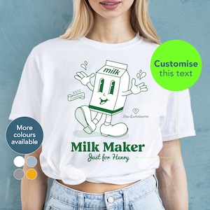 Aangepaste melkmaker groene mama tee / Retro geïnspireerde melkpak borstvoeding moeder t-shirt / Grappig gepersonaliseerd moeder melk bar shirt cadeau / 0091