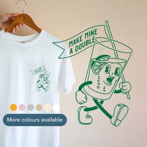 Gin and tonic pocket design t-shirt / Make mine a double unique graphic tee / Cocktail lover cool gift / Fun retro shirt for bartender /0135