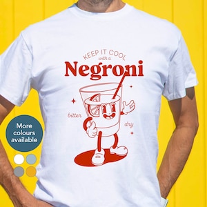 Negroni retro geïnspireerd rood t-shirt / Unisex fit / Cool grafisch shirt | Vintage cartoon tee / Negroni minnaar cadeau / Cocktail aanwezig / 0111