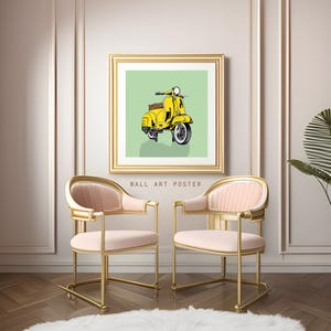 Retro Vespa Scooter Digital Print – Vintage Yellow Scooter Wall Art | Pop Art Printable | Classic Italian Ride Home Decor