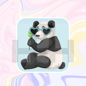 Arte digital de panda adorable / Impresión estética de panda de dibujos animados / Decoración de pared de animales kawaii / Panda con gafas de sol / Descarga instantánea