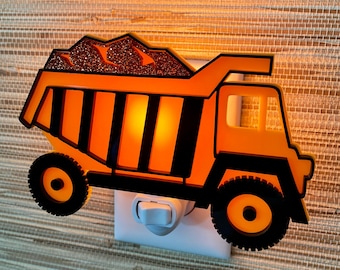 Nuit de nuit « Camion à benne basculante » fabriquée à la main en 3D | Chambre d'enfant | Thème de la construction | Inspiration Tonka | Chambre de petits garçons ou de filles | Gameday Designs™