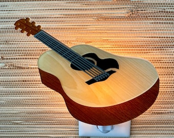 Veilleuse de guitare acoustique 3D fabriquée à la main | Inspiré des instruments de musique | Guitare à six cordes | Éclairage ambiant |