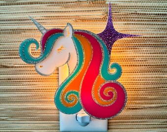3D handgemaakte &#39;eenhoorn&#39; nachtelijke nacht | Kinderdecoratie | Meisjes- of jongenskamer | Dierendecoratie | Kinderlamp | Kwekerij | Gameday Designs™
