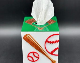 Housse de boîte de mouchoirs en papier de baseball fabriquée à la main 3D | Salle de jeux | Chambre d'enfants | Cadeau de baseball | Cadeau fête des pères | Décoration sportive | Gameday Designs™