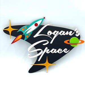 3D Mid Century Modern &quot;Space&quot; Name Sign | Kid&#39;s Decor | Retro Wall Art | Rocket | Planets | Children&#39;s Room | Gameday Designs™