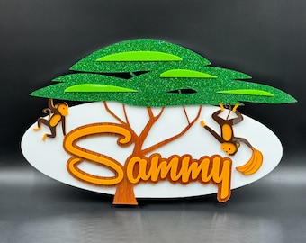 3D Personalized "Jungle Monkey" Name Sign | Rainforest | Trees | Children's Room | Animal Themed | Baby Nursery | Kids' | Gameday Designs™