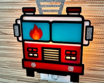 Nuit de nuit artisanale 3D « Camion de pompier » | Chambre d'enfant | Pompiers | Pompier | Echelle | Chambre de petits garçons ou de filles | Gameday Designs™