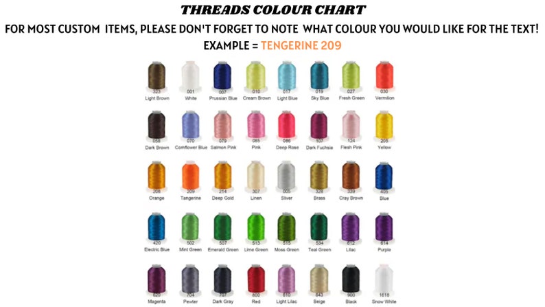 May include: A color chart for threads, featuring a variety of thread colors. The chart includes shades of brown, blue, pink, orange, green, purple, and more. Text at the top reads "THREADS COLOUR CHART". The text also includes instructions on how to select a color.