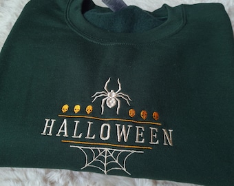 Halloween Spider embroidered Sweatshirt, Spider Crewneck Halloween Sweatshirt, Vintage Crewneck, Gift for her, Halloween Autumn Sweatshirt