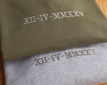 Roman Numeral Embroidered Sweatshirt, Custom Matching Couples Jumper, Personalised Crewneck, Anniversary Gift, Gifts For Her, Gifts for Him