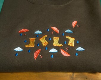 Embroidered Rainy Day Sweatshirt: Vintage Retro Crewneck