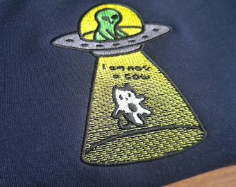 Embroidered "I Am Not A Cow" Sweatshirt: Funny Alien Abduction Crewneck
