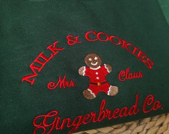 Mrs Clause Milk & Cookies Christmas Embroidered Sweatshirt, Christmas Sweatshirt, Funny Christmas, Xmas Gift, Womens Sweater, Christmas