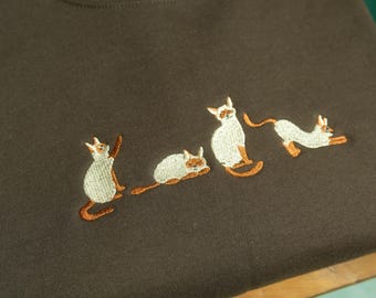 Embroidered Sweatshirt, Persia Cat Lover Crewneck, Cute Cat and Flower Embroidered Sweatshirt, Gift for Cat Lover Sweatshirt, Cat Sweatshirt