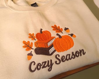 Cozy Season Embroidered Crewneck, Halloween Embroidered Sweatshirt, Pumpkin Crewneck, Vintage Halloween Sweatshirt, Halloween Gift, Unisex
