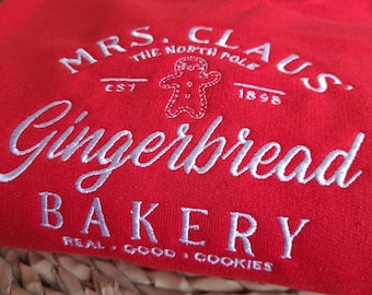 Gingerbread Mrs. Claus Embroidered Christmas Sweatshirt: Retro Xmas Gift