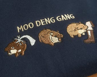 Embroidered Moo Deng Hippo Sweatshirt, Cute Hippo Animal Embroidered Crewneck, Animal Tee, Hippo Lover Sweatshirt, Gift For Girlfriend