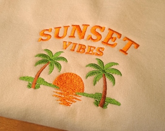 Embroidered Sunset Vibes Sweatshirt, Cosy Fall Crewneck