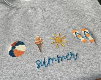 Embroidered Summer Sweatshirt: Beachy Coastal Design