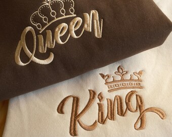 King & Queen Embroidered Sweatshirt: Matching Valentine's Day Couple Jumper