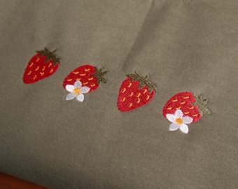 Strawberry Embroidered Sweatshirt: Cottagecore Fruit Crewneck