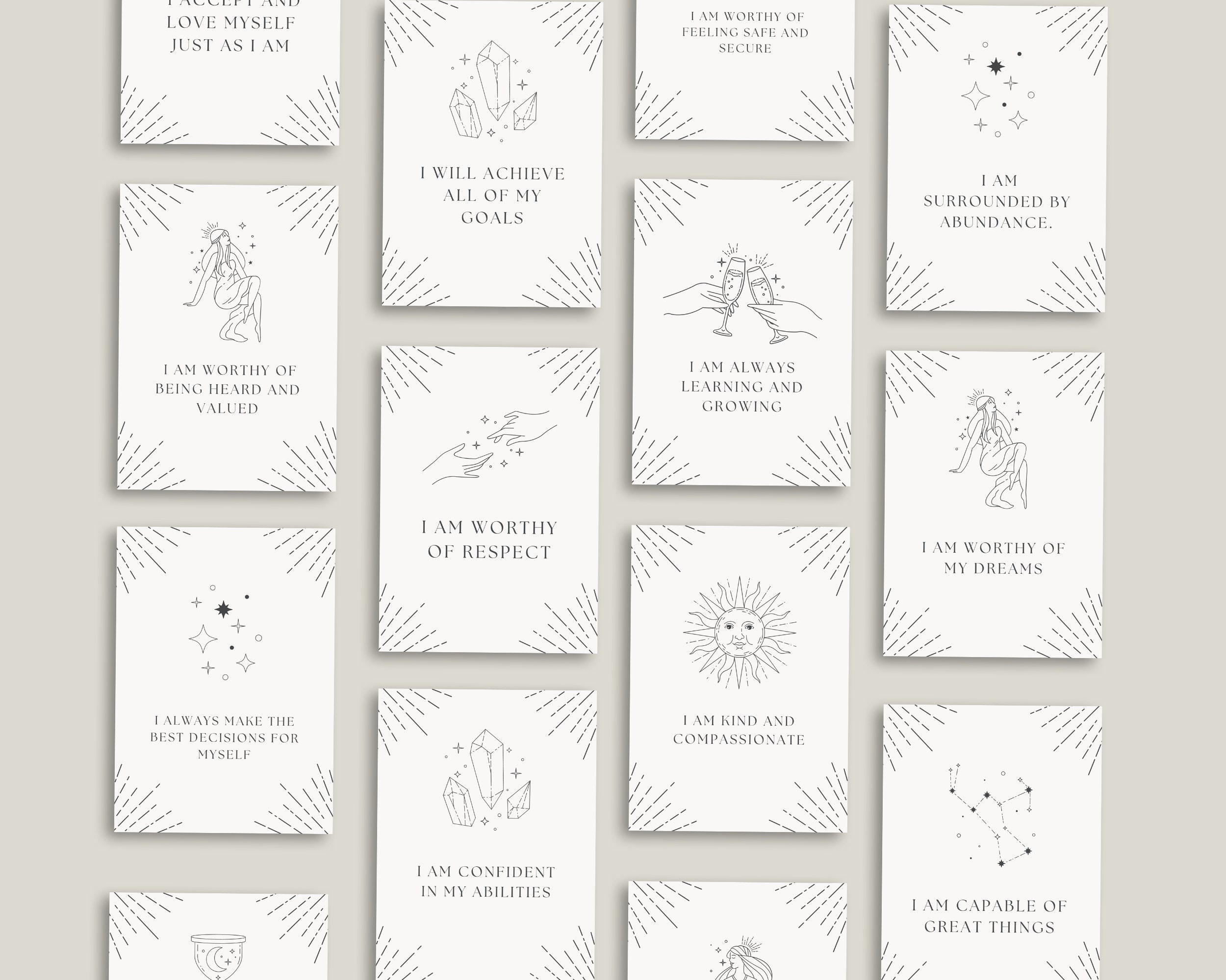 MINIMALIST Affirmation Cards for Women, Digital AFFIRM Cards, PDF Cards ...