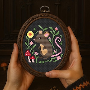 Funny Rats Cross Stitch Pattern, Mouse Cross Stitch, Cottagecore Woodland Stitch, Witchy Mice Cross Stitch Pattern, Gothic Cross Stitch PDF