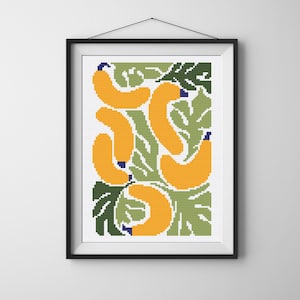Banana Abstract Cross Stitch Pattern, Floral Cross Stitch, Banana Cross Stitch, Modern Abstract Pattern, Easy Cross Stitch, Banana Floral