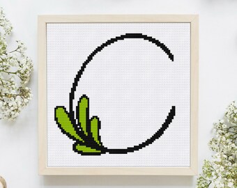 Floral Letter C, Cross Stitch C Pattern, Monogram C Cross Stitch, Initial Embroidery, Capital Letter Pattern, Alphabet Cross Stitch Pattern