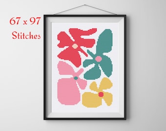 Modern Floral Abstract, Modern Cross Stitch Pattern, Easy Cross stitch Pattern, Floral Cross Stitch, Nature Pattern, Instant Download PDF