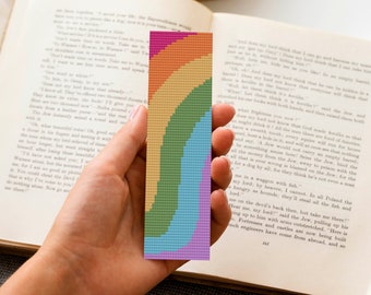 Zakładka do książki tęczowa wzór haftu krzyżykowego, Zakładka do książki haft krzyżykowy, Wzór zakładki Pride, Wzór Pride, Haft krzyżykowy liczony, Wzór cyfrowy