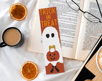 Funny Ghost Bookmark Cross Stitch Pattern, Trick Or Treat Cross Stitch, Cozy Bookmark Pattern, Counted Cross Stitch, Instant Download PDF