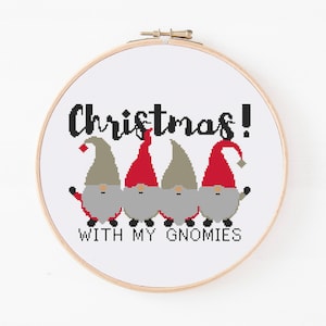 Christmas With My Gnomies Cross Stitch Pattern, Christmas Gnome Set, Xmas Gnome Pattern, Easy Cute Gnome, Christmas Ornaments Embroidery PDF