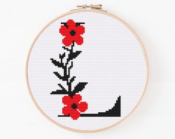 Floral Letter L Cross Stitch Pattern, Monogram L Cross Stitch, Initial Embroidery, Capital Letter Pattern, Alphabet Pattern, Digital Pattern