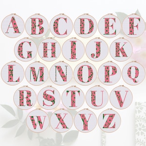 Conjunto de letras florais, padrão de ponto cruz, conjunto de 26 letras florais, ponto cruz contado, ponto cruz moderno, padrão de conjunto de alfabeto completo em PDF