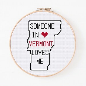 Carte de l'état du Vermont, modèle de point de croix, modèle de point de croix moderne, quelqu'un dans le Vermont m'aime, point de croix compté, PDF numérique