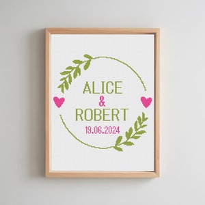 Wedding Cross Stitch Pattern, Personalized Wedding Cross Stitch, Wedding Anniversary Sampler, Summer Cross Stitch , Digital Download PDF