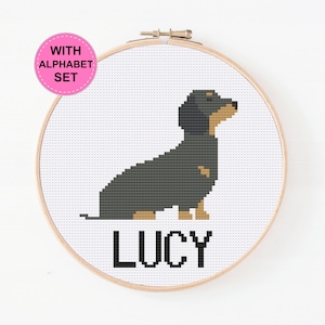 Personalized Dachshund Dog Cross Stitch, Dachshund Dog Pattern, Custom Dog Cross Stitch Pattern, Cute Dog, Digital Cross Stitch Pattern PDF