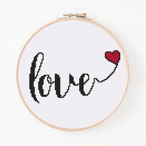 Love Cross Stitch Pattern, Valentine&#39;s Day Cross Stitch, Gift For Lover Pattern, Easy Cross Stitch, Counted Cross Stitch, Digital Download