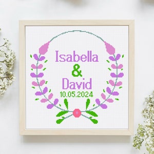 Wedding Modern Cross Stitch Pattern, Personalized Counted Cross Stitch, Wedding Anniversary Pattern, Engagement Gift Cross Stitch PDF