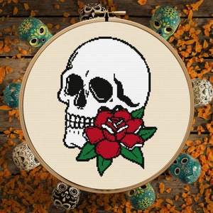 Skull Cross Stitch Pattern, Flower Skull Pattern,  Gothic Skull Pattern, Floral Skull Embroidery Pattern, Counted Cross Stitch, Digital PDF