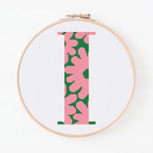Letter I, Cross Stitch Alphabet Pattern, Floral Monogram, Counted Cross Stitch, Initial Embroidery, Easy Cross Pattern, Digital Download PDF