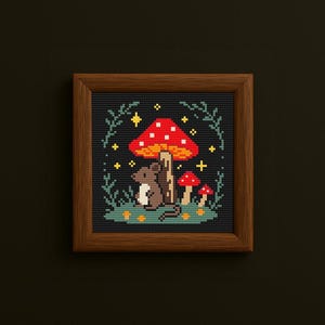 Niedliches Maus und Pilz Kreuzstich Muster, Waldtier Stickerei, Cottagecore Wald PDF, DIY Stickrahmen, Instant PDF Download