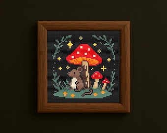 Schema punto croce con topo e fungo, ricamo con animali della foresta, PDF di Dark Cottagecore Woodland, arte con telaio fai da te, download immediato di PDF