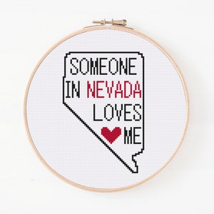 Nevada State Map Cross Stitch Pattern, iemand in Nevada Loves Me-patroon, getelde kruissteek, Easy Cross Stitch Patten, Nevada Skyline